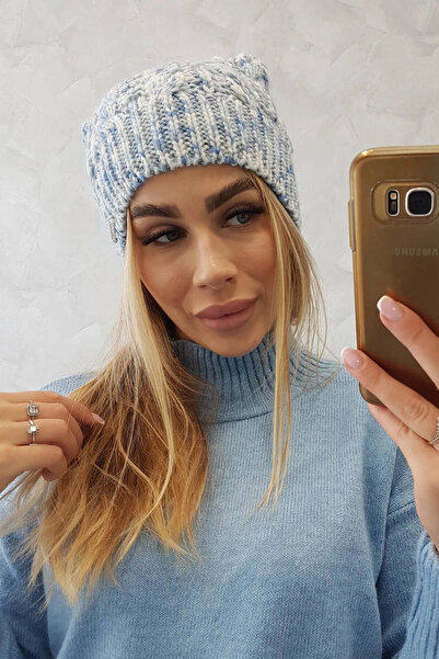 Kesi Căciulă de iarnă din fleece mov deschis cu pompon, pentru femei.