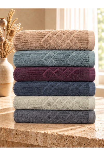 Evra 6'lı Microcotton Havlu Seti | ZikZak 50x90 Cm - Yüksek Su Emici