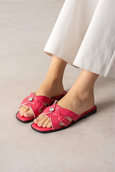 Roshin Shoes Νέα σεζόν Πέτρινες Πλεκτές Παντόφλες με Λεπτομέρεια και Επίπεδη ...