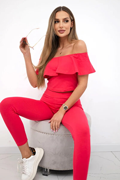 Kesi Set cu top cu volane și pantaloni, roz zmeură, ținută confortabilă din d...