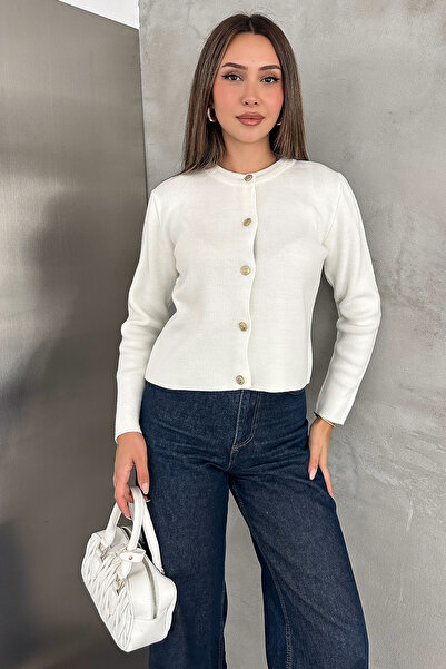 Noa&Noa Women's Baby Collar Buttoned Basic Knitwear Cardigan