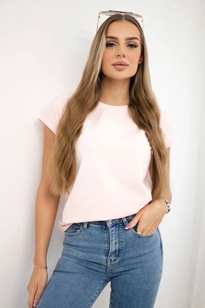 Kesi Tricou roz pudră cu mânecă scurtă și imprimeu  "Shopping is My Cardio "