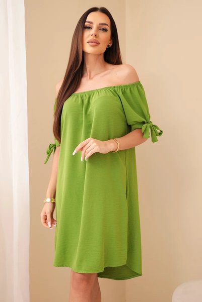 Kesi Rochie verde măsliniu cu legături reglabile la mâneci, ușoară și elegantă