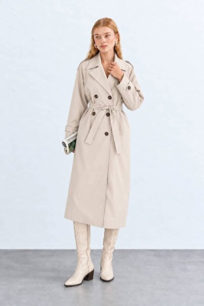 OHM OHEPMODA معطف نسائي كلاسيكي طويل مبطن بحزام