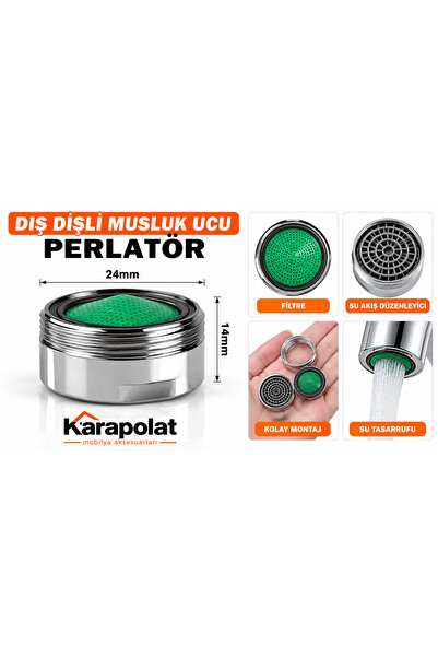 KARAPOLAT Dış Dişli Musluk Ucu Perlatör 24 mm Filtreli Su Tasarruf Aparatı Krom