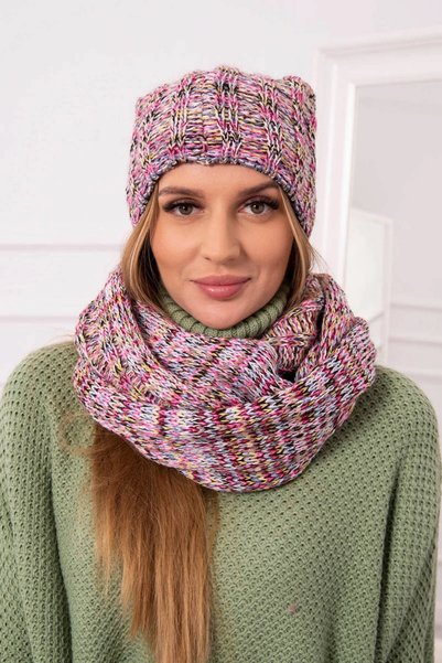 Kesi Ținută de iarnă din fleece roz pentru femei, cu pompon