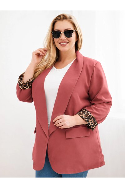 Kesi Blazer maro ruginiu mărime mare, cu căptușeală cu imprimeu leopard și cr...