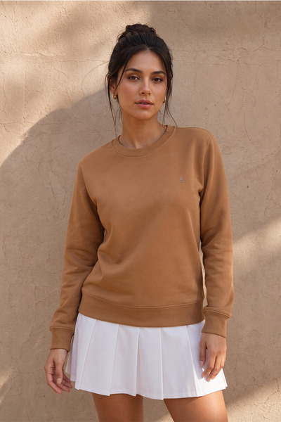 MAXIMILLIAN Kadın Karamel Bisiklet Yaka Basic Sweatshirt