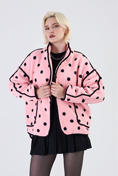 Captival Polka Dot Welsoft Plush Fabric Design Coat