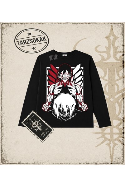 Tarzsokak Attack on Titan Anime Printed Oversize Unisex Long Sleeve T-Shirt