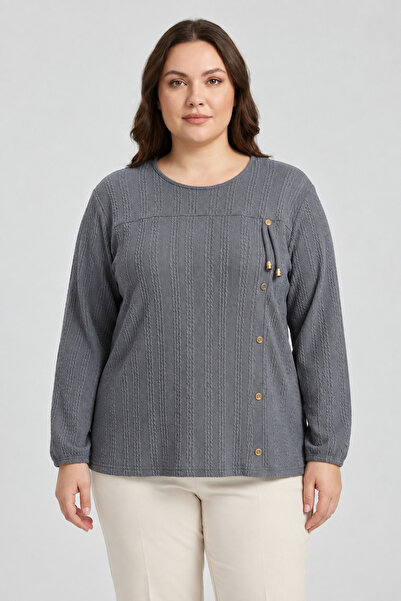 Ravencia Winter Hair Knitwear Buttoned Soft Blouse