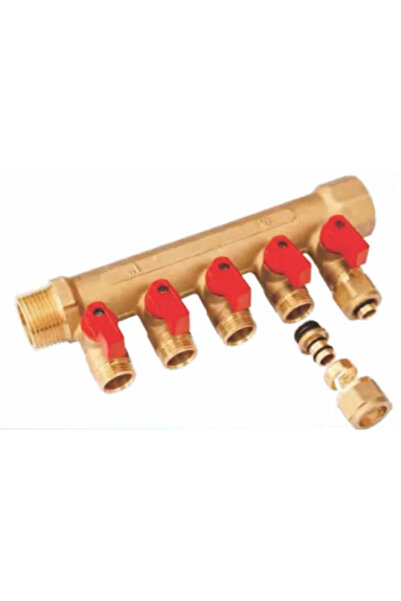 Flamex Distribuitor (colector) alamă Pexal 16x1", 5 căi, cu robineți
