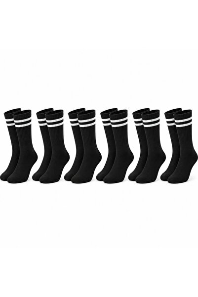 Şerife Hanım Unisex Black Socks with White Stripes Set of 6 Long Socks Daily ...