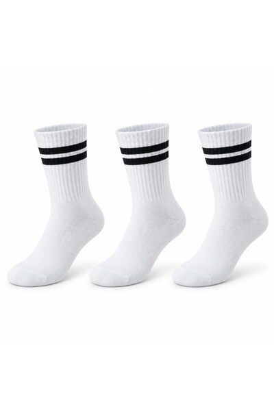 Şerife Hanım Unisex White Socks with Black Stripes Set of 3 Long Socks Daily ...