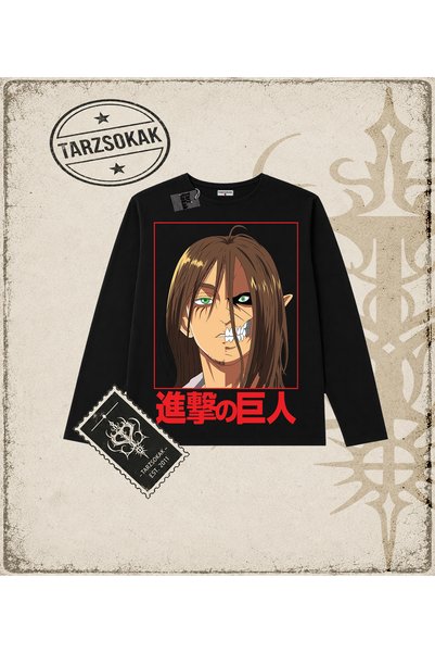 Tarzsokak قميص بأكمام طويلة مطبوع عليه أنمي Attack On Titan