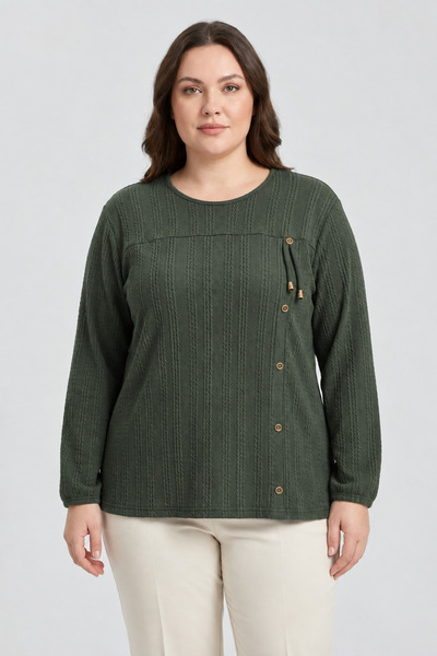 Ravencia Winter Hair Knitwear Buttoned Soft Blouse