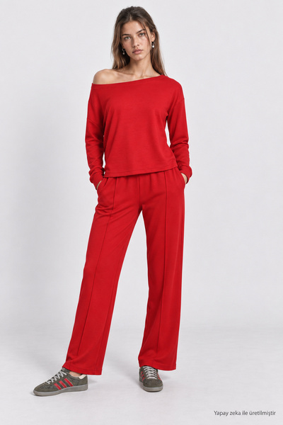 Lovelyİstanbul Open Shoulder Modal Top and Bottom Set Lby0027 Red