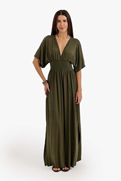 CARINA Karina Simple Patterned Short Sleeve Nightgown - Olive