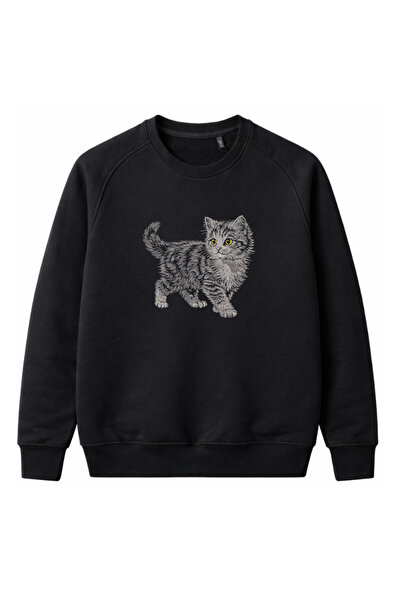 KEYFHOME Hanorac negru brodat, fără șarzi, cu guler rotund, unisex, cu mâneci...