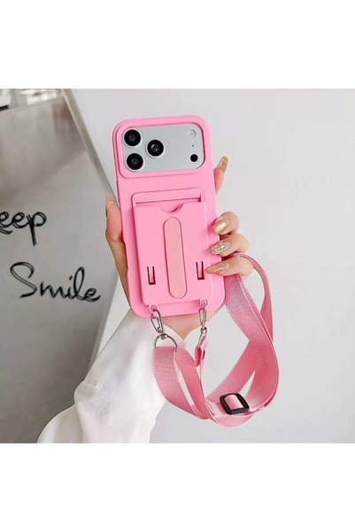 madamcase Pastel Color Silicone Case with Pink Neck Strap and Card Holder Com...