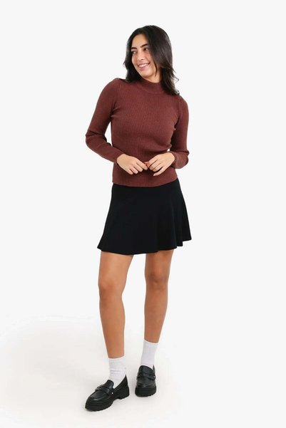 CARINA Karina Ribbed High Neck Pullover - Dark Brown