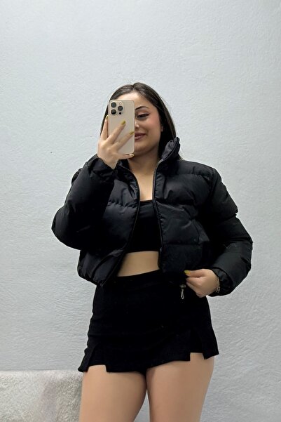 BELENDİR Women's Inflatable Coat with Elastic Waist Black