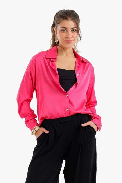 CARINA Karina Satin Button down Shirt - Luxurious Soft Shine - Fuchsia