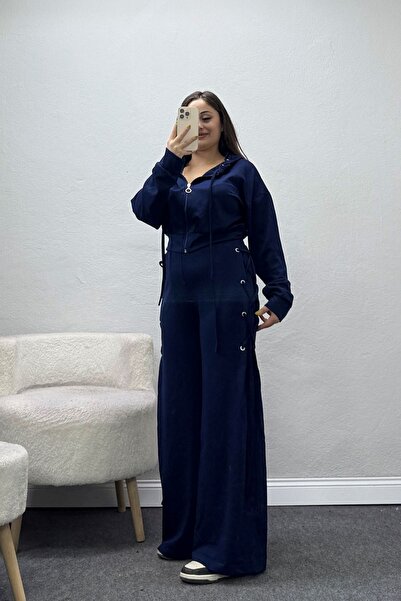 BELENDİR Women's Modal Hooded Suit with Lace Detail Navy Blue