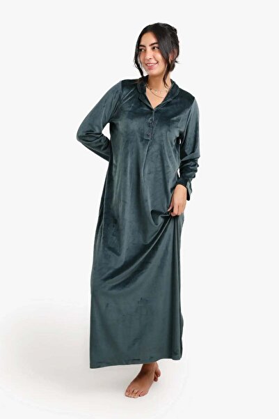 CARINA Karina Velvet Nightgown with Pointed Collar - Cigar Brown
