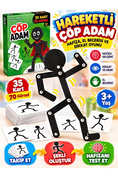 a v d a Hareketli Eklem Çöp Adam Hafıza Oyunu – Çöp Adam ve Kart Görsel Poz E...
