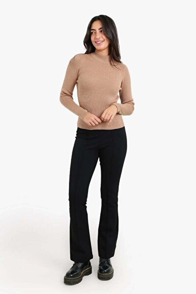 CARINA Carina Ribbed High Neck Pullover - Medium Beige