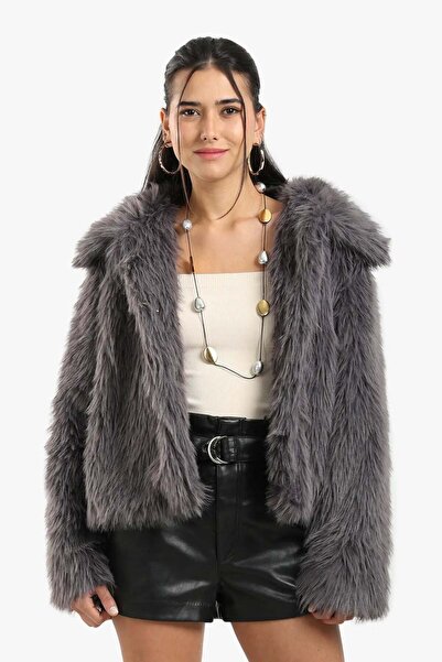 CARINA Carina Open Neck Sherpa Coat - Medium Grey