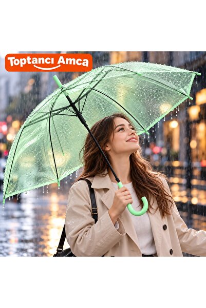 Toptancı Amca 90 cm Çap 70 cm Baston Boy Şeffaf Renkli Yağmur Şemsiyesi
