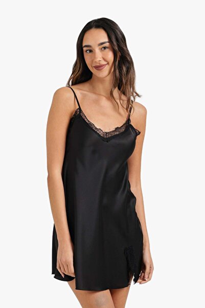 CARINA Karina Women's Satin Nightgown with Lace Trim and Adjustable Straps - ...