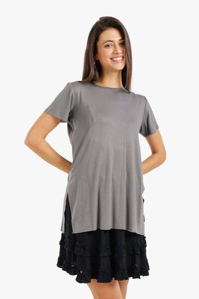 CARINA Carina Longline Loose Fit T-Shirt - Medium Grey