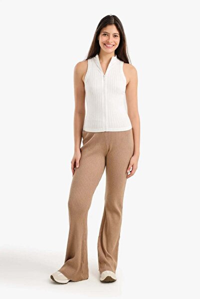 CARINA Karina Ribbed Wide Leg Pants - Medium Beige