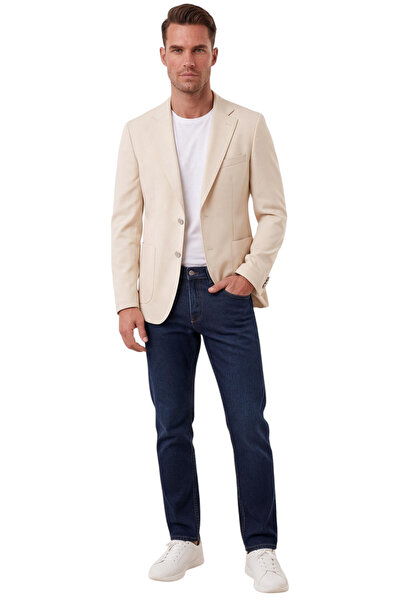 DeepSEA Erkek Slim Fit Likralı Bej Blazer Ceket – Metal Düğmeli Torba Cepli Spor Ceket 2600828