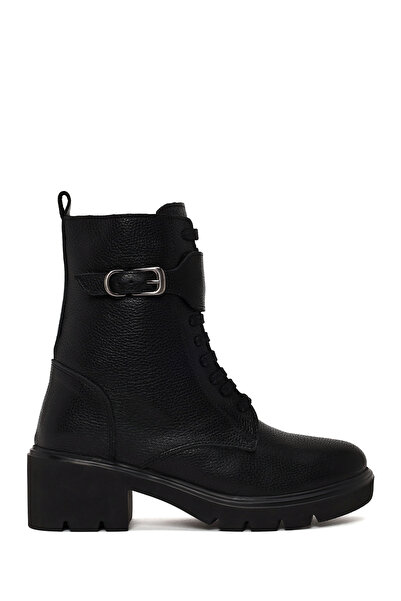 Derimod Women's Black Zippered Thick Heeled Leather Boots Wf180025Df