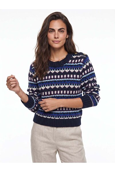 Juuuj Navy Blue Cotton Viscose Blended Long Sleeve Shoulder Patch Patterned K...