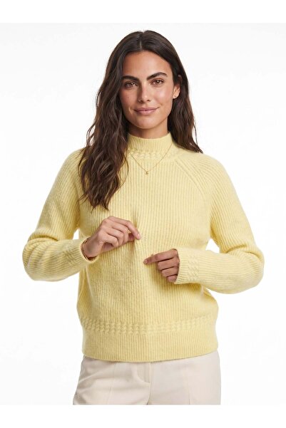 Juuuj Yellow Soft Textured Knitwear Knitted Patterned Crew Neck Raglan Sleeve...