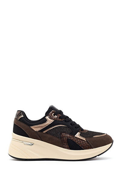Derimod Women's Brown Lace-Up Wedge Heeled Sneaker Af57500055