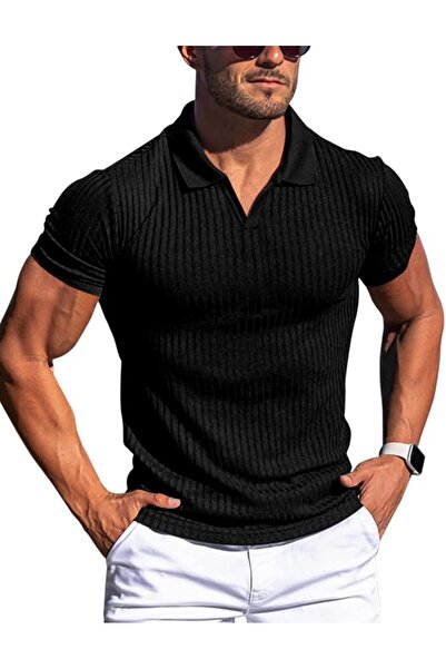 GENERAL Men's Muscle V Neck Polo Shirts Slim Fit Short Long Sleeve Cotton Gol...