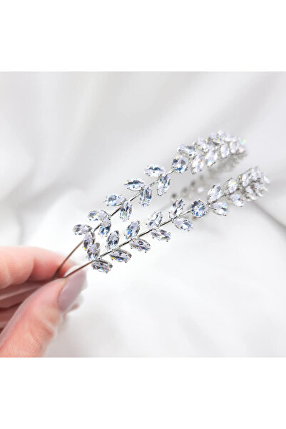 MYGRACE Accesoriu de păr pentru mireasă  "Be exquisite ", argintiu, tip coroană/tiară, cu două rânduri, decorat cu zirconiu.