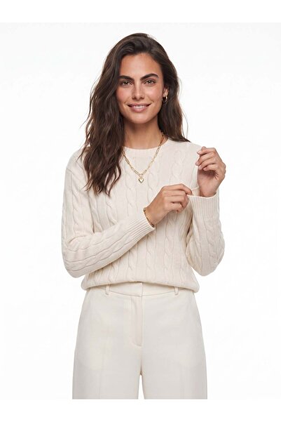 Juuuj Cream Acrylic Blended Knitwear Textured Crew Neck Long Sleeve Knitwear ...