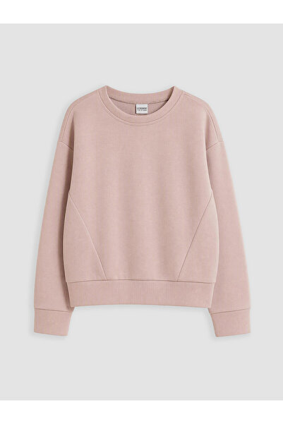 LC Waikiki Alita City Pink Plain Loose & Baggy Girls' Sweatshirt with a Diffe...