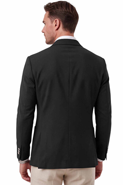 DeepSEA Erkek Slim Fit Likralı Siyah Blazer Ceket – Metal Düğmeli Torba Cepli Spor Ceket 2600828