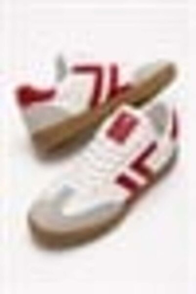 Juuuj White Faux Leather Textured Flat Sole Retro Sports Shoes with Colorful ...