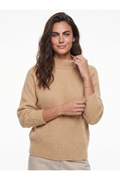 Juuuj Beige Soft Textured Crew Neck Raglan Sleeve Knitted Patterned Standard ...
