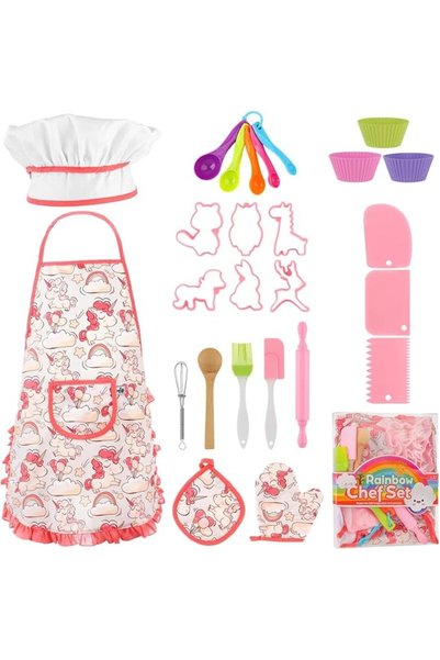 TERRIFI Kids Baking and Cooking Set for Girls, 26 PCS Chef Costume Set with K...