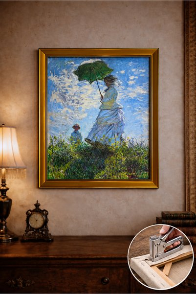 ART OF LEGACY Claude Monet (Güneş Şemsiyeli Kadın 1875) Çerçeveli Klasik Vint...